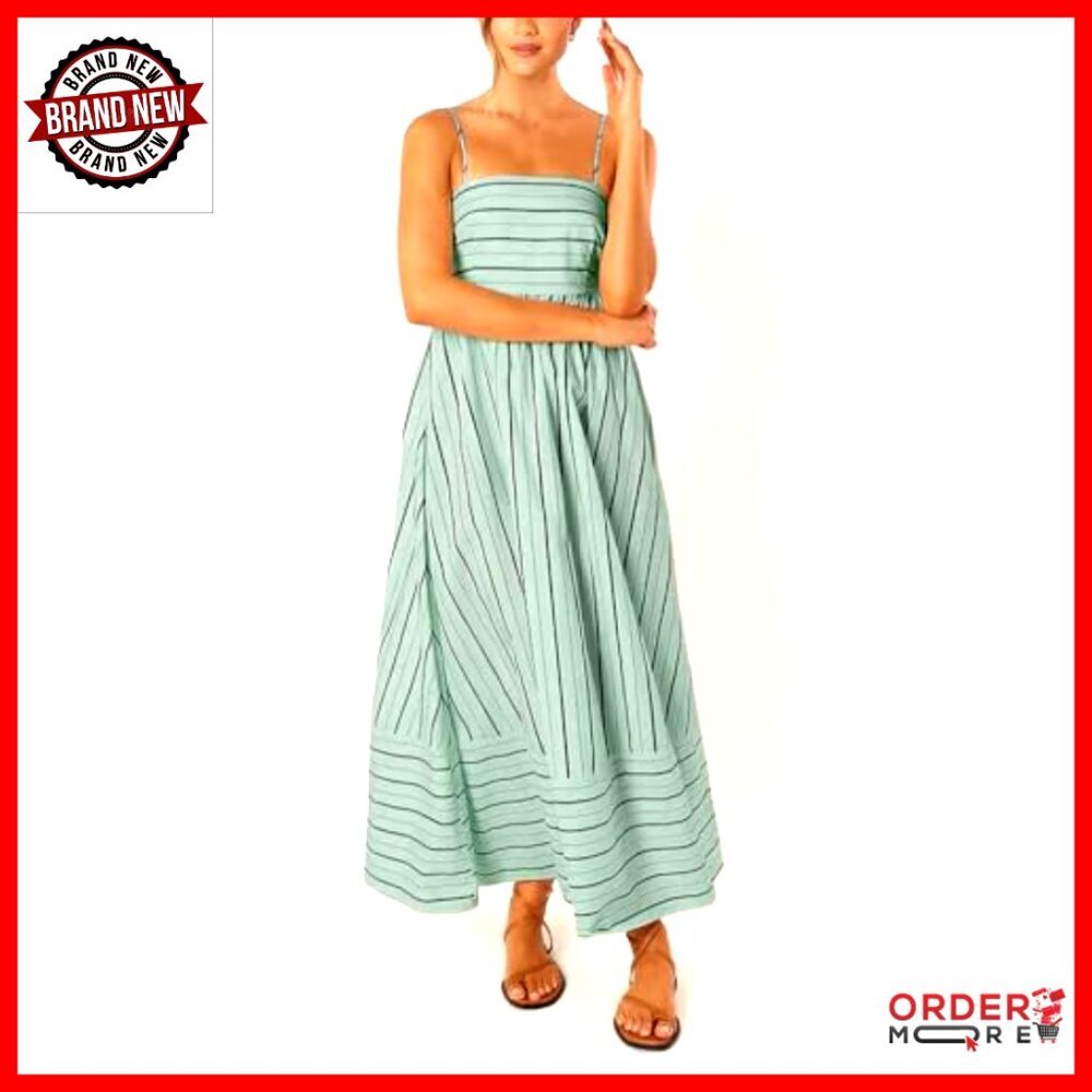 Striped Maxi Dress Smocked Back Cut Out Spaghetti Strap Flowy Swing Formal - Picture 3 of 6